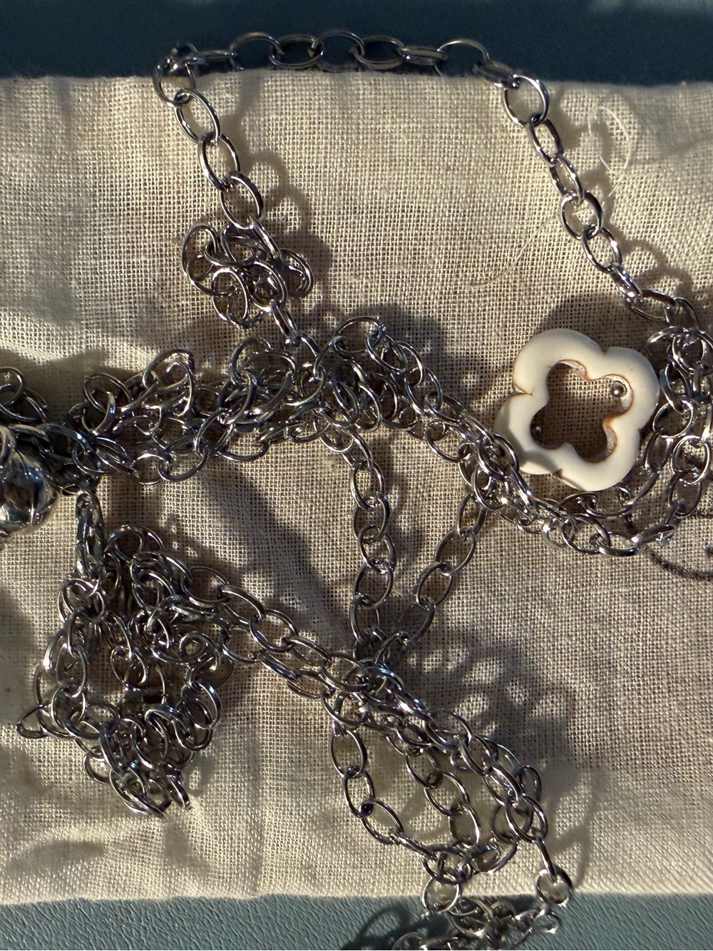 Katia Designs Silver Chain layering Necklace with White Flower Accent